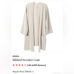 Donni Ribbed Sweater coat/cardigan - NWT